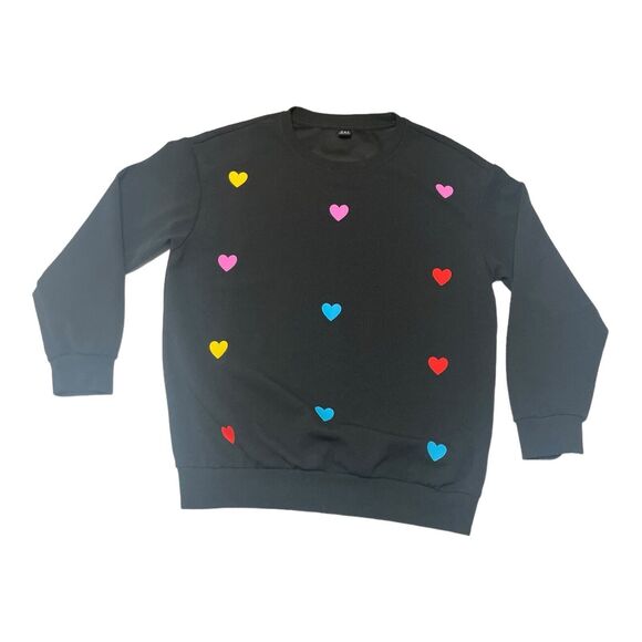 SHEIN Sweaters - SHEIN Black Top With Colorful Hearts Long Sleeve Women’s‎ Medium Shirt